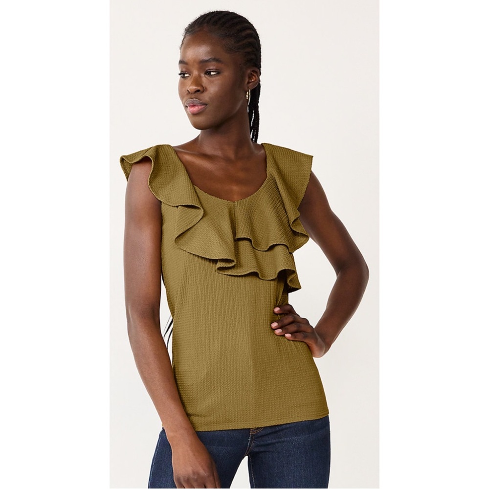 NWT Nine West Tiered Flutter Sleeveless Top Olive Green Size XL